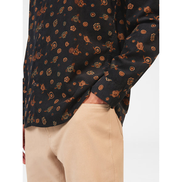 Ben Sherman Long Sleeve Shirt: Floral Cord - Black