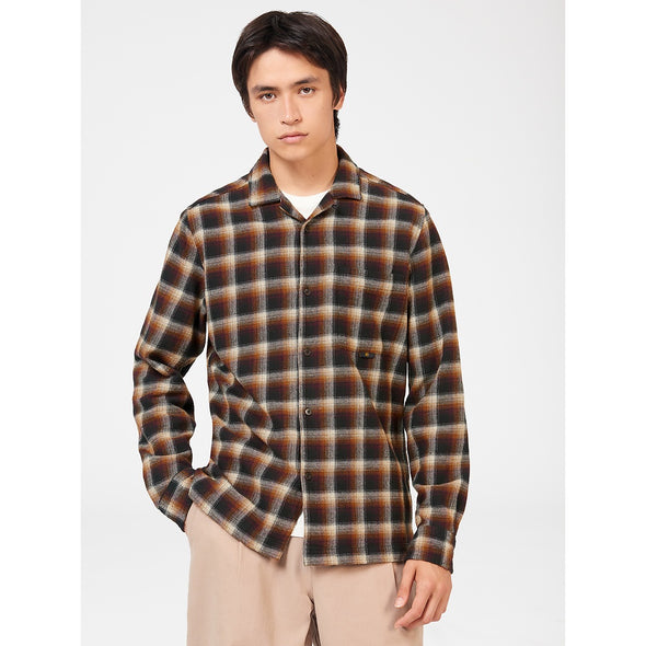 Ben Sherman Long Sleeve Shirt: Brushed Ombre Check - Utility Brown