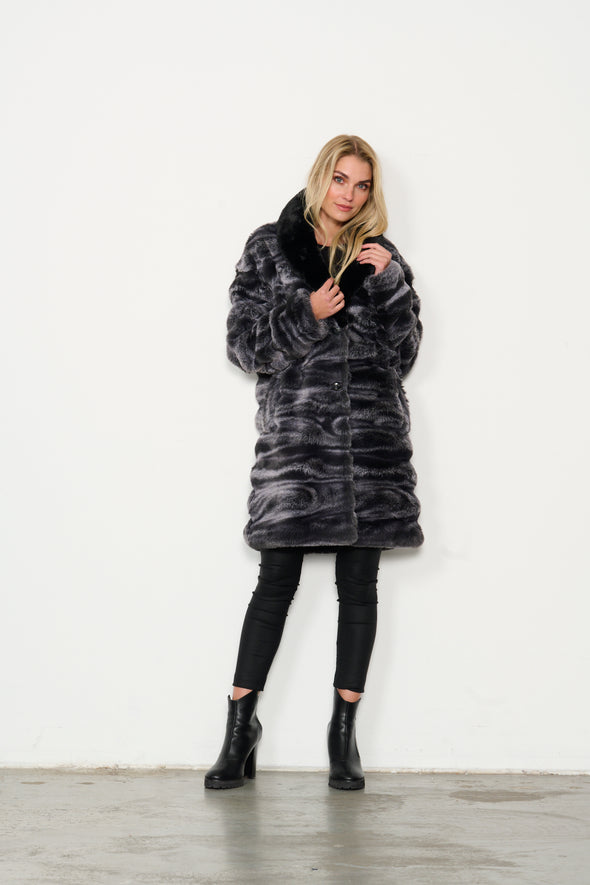 H&F Luxurious Faux Fur Coat - Black