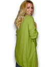 Helga May: Long Drawstring Linen Jacket - Avocado