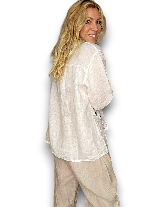 Helga May: Multi Button Long Sleeve - White