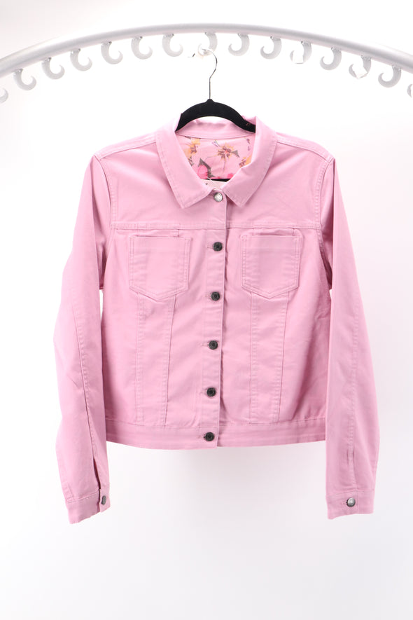Womens Reversible Denim Jacket - Pink Island Bloom