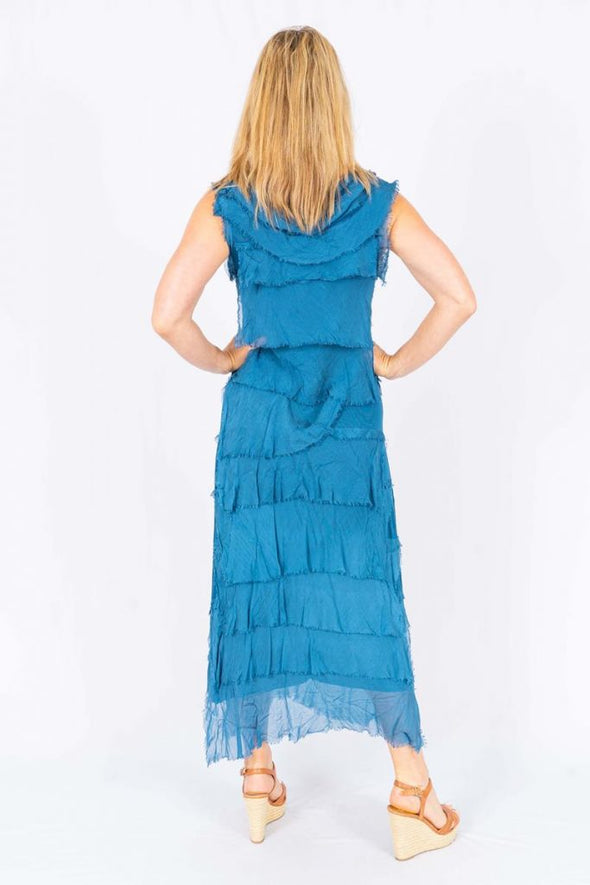 The Italian Closet - Natalia Layered Silk Dress - Ocean Blue