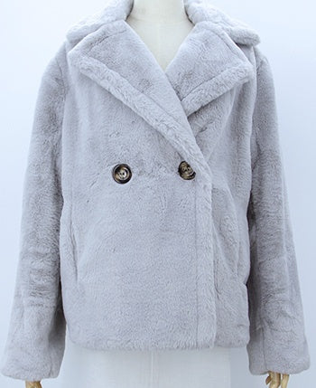 Women's Fur Button Up Jacket - Grey