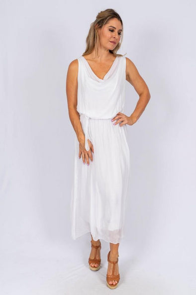 The Italian Closet: Ricarda Silk Cowl Dress - White