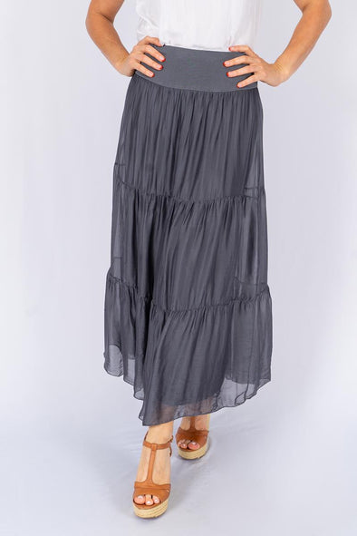 The Italian Closet - Gaelio Silk Skirt - Charcoal