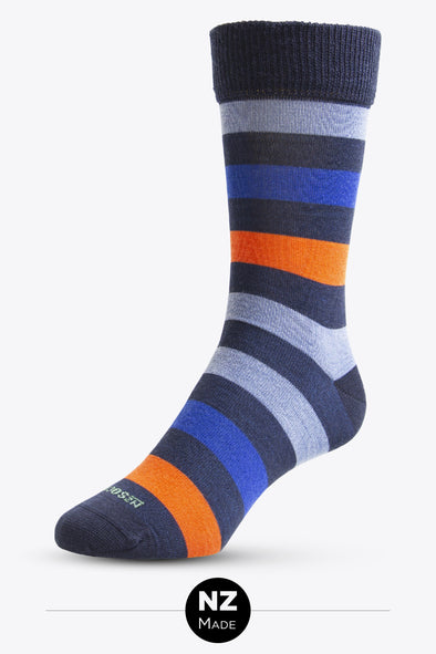 Merino Unisex  Comfort Top Dress Sock: Bold Stripe - Royal Blue