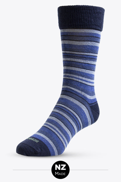 Merino Unisex Comfort Top Dress Sock: Distinctive Stripe - Navy