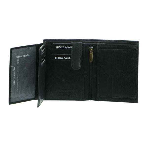 Rustic Leather Men's Tall Bi-Fold Wallet - Black