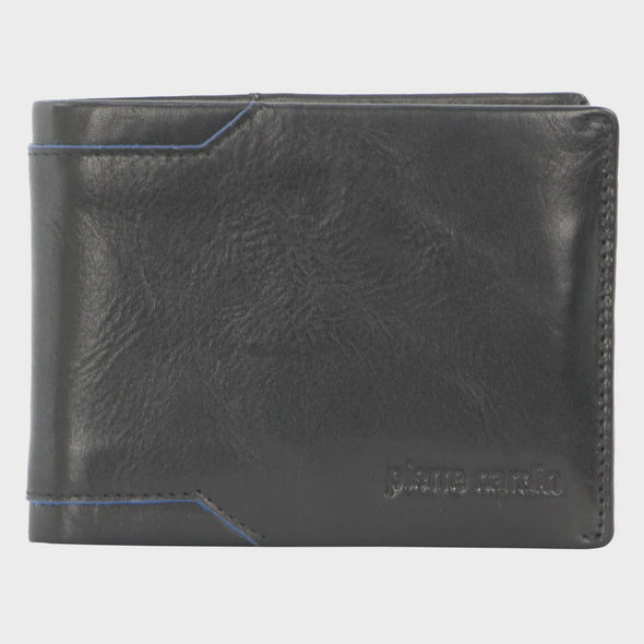 Italian Leather Men's Bifold Wallet: Geo Detailing - Black