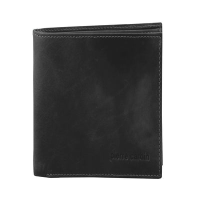 Rustic Leather Men's Tall Bi-Fold Wallet - Black