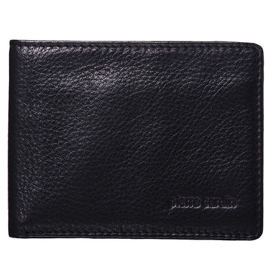 Italian Leather Mens Slim & Note Card Wallet - Black