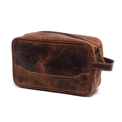 Antique Leather Toiletries Bag - Brown