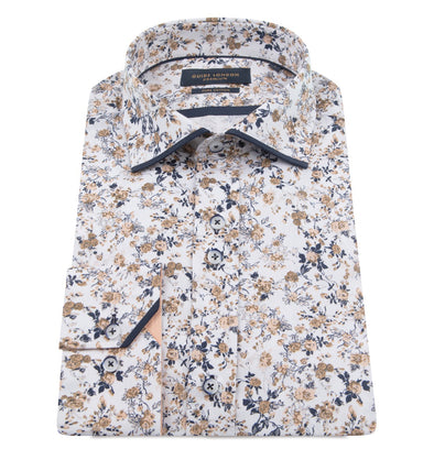 Guide London Long Sleeve Shirt - Classic Tan & Navy Floral