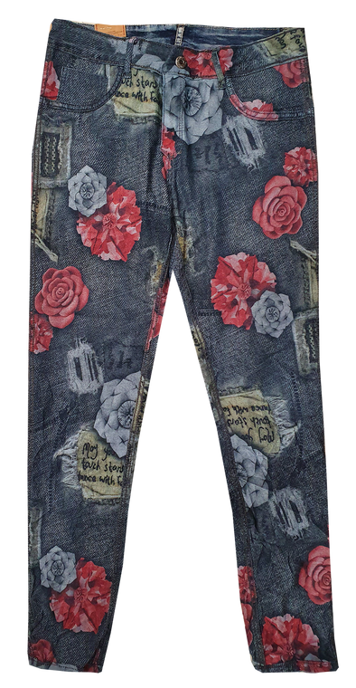 Womens Reversible Jeans - Navy & Roses