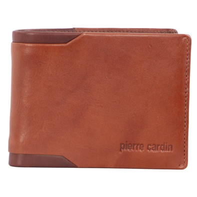 Italian Leather Men's Bifold Wallet: Geo Detailing - Cognac