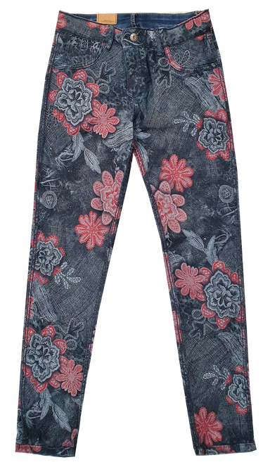 Womens Reversible Jeans - Navy & Stitch Flowers