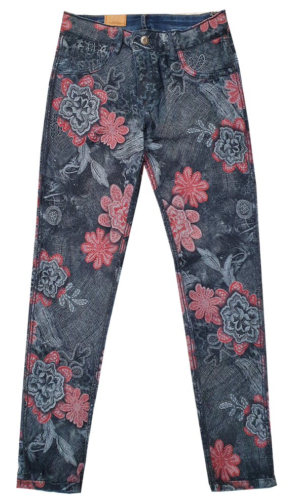 Womens Reversible Jeans - Navy & Stitch Flowers