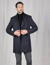 Compton Herringbone Overcoat - Navy
