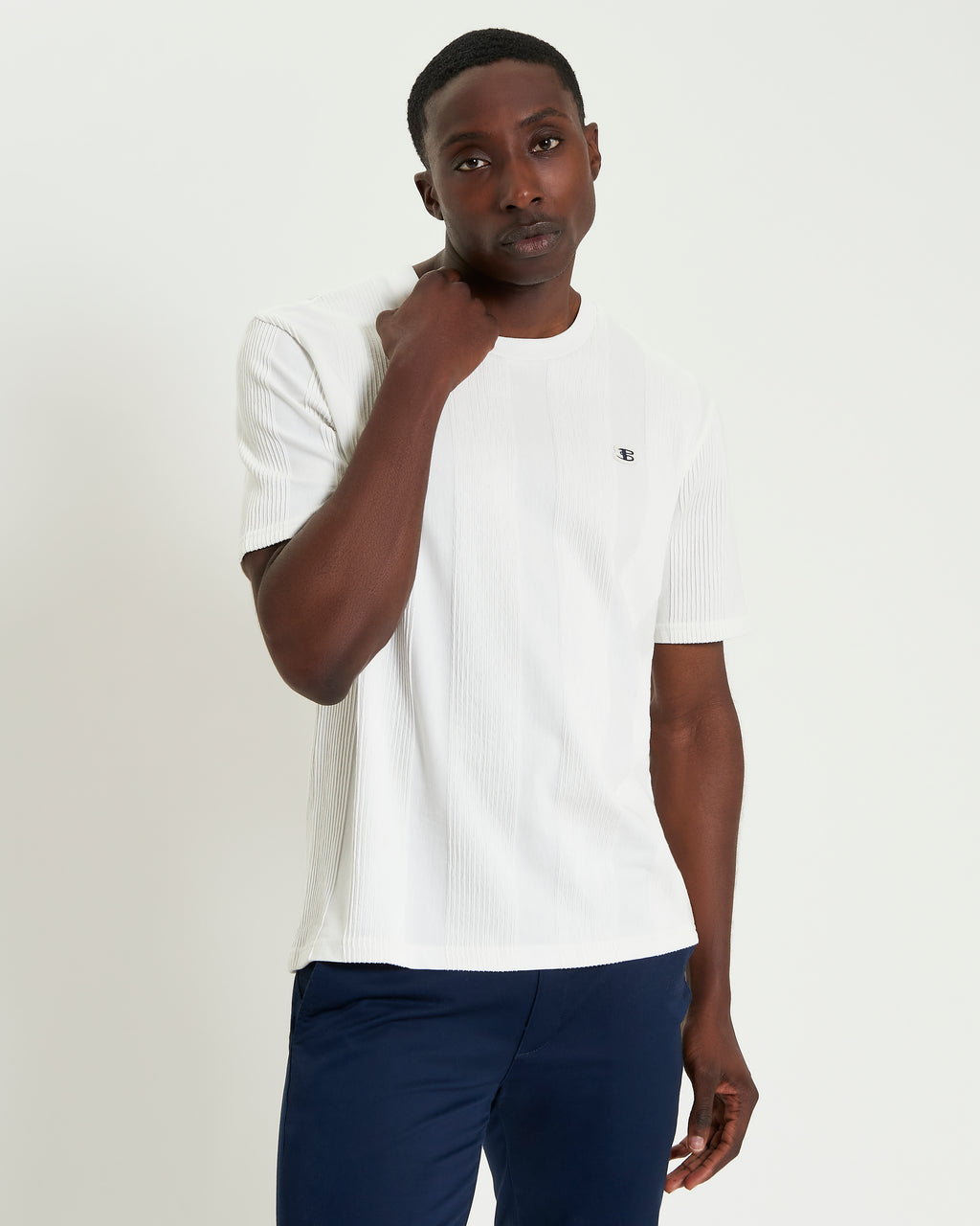 Ben Sherman Textured Vertical Stripe Tee - Snow White