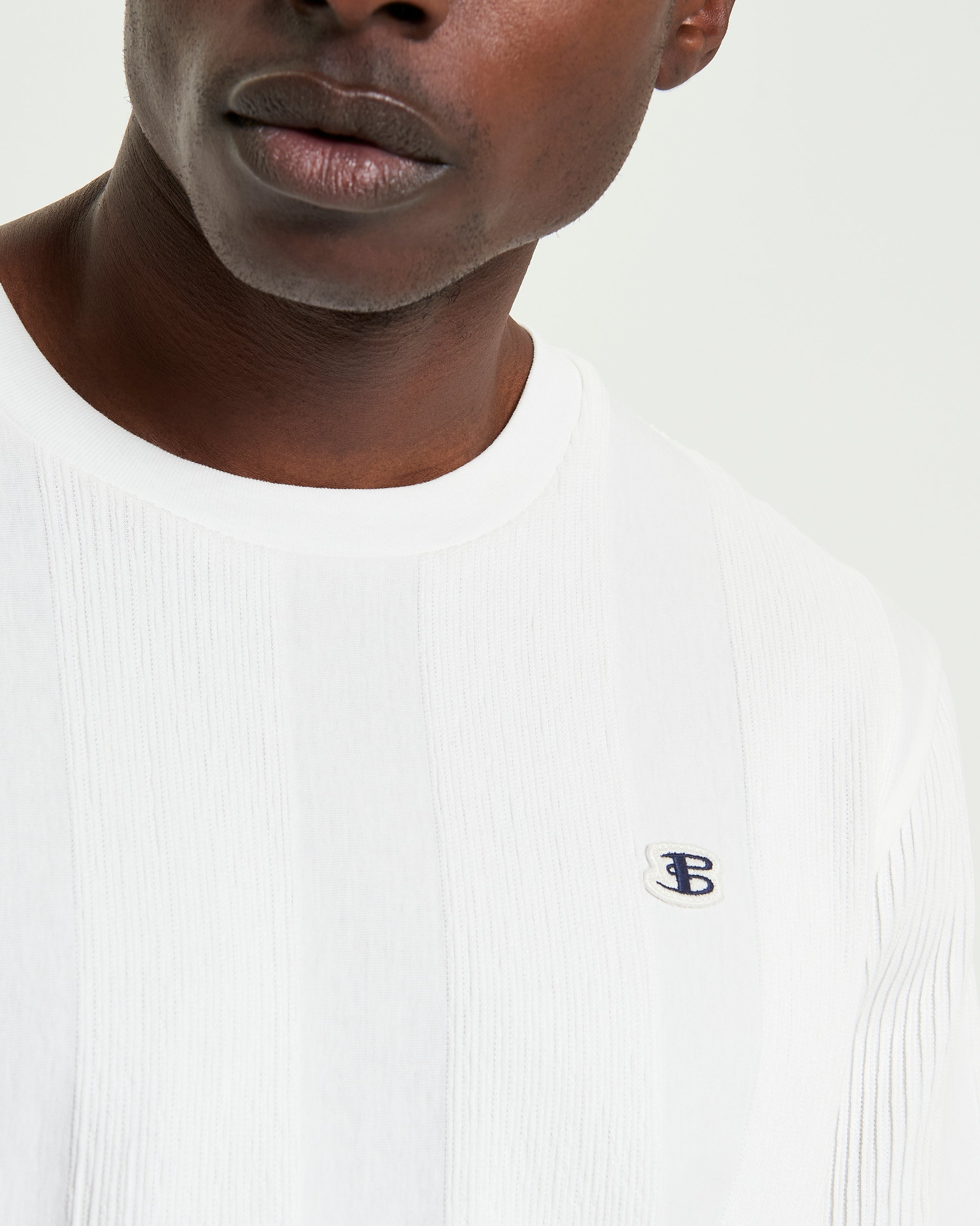 Ben Sherman Textured Vertical Stripe Tee - Snow White
