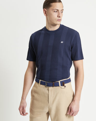 Ben Sherman Textured Vertical Stripe Tee - Dark navy
