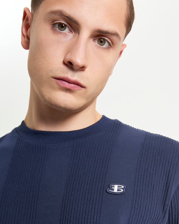 Ben Sherman Textured Vertical Stripe Tee - Dark navy