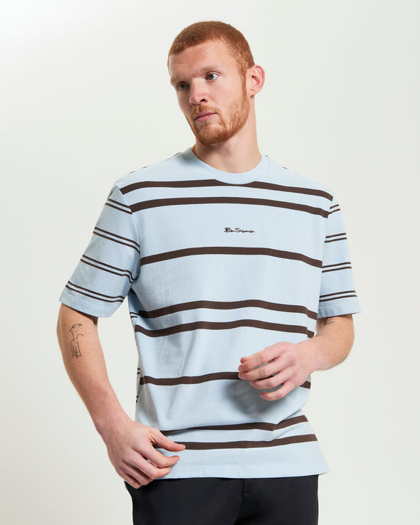 Ben Sherman Mixed Stripe Tee - Ice Blue
