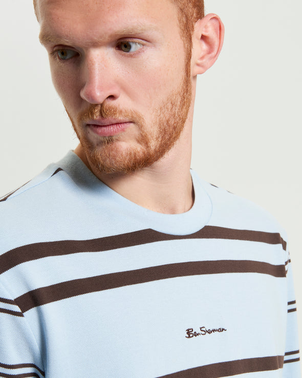 Ben Sherman Mixed Stripe Tee - Ice Blue