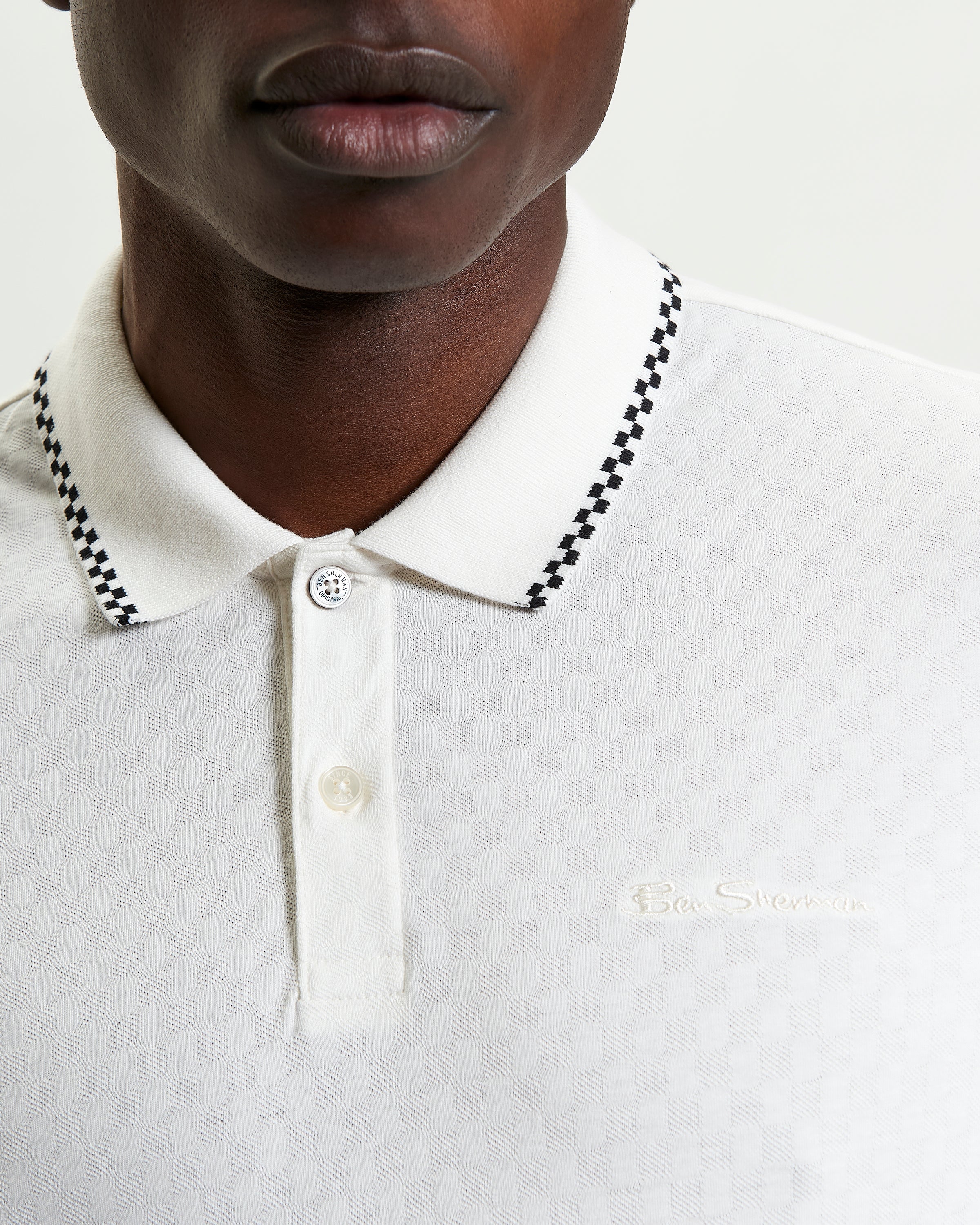 Ben Sherman Chequerboard Texture Polo -  Snow White