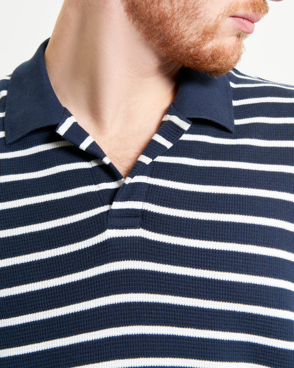 Ben Sherman Waffle Stripe polo - Dark Navy