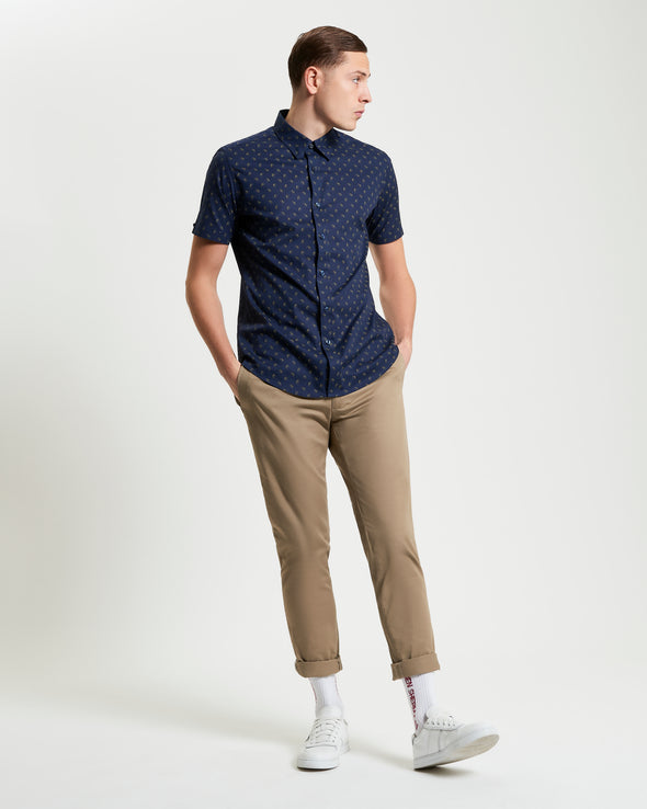 Ben Sherman Short Sleeve Shirt: Stipple Print - Dark Navy
