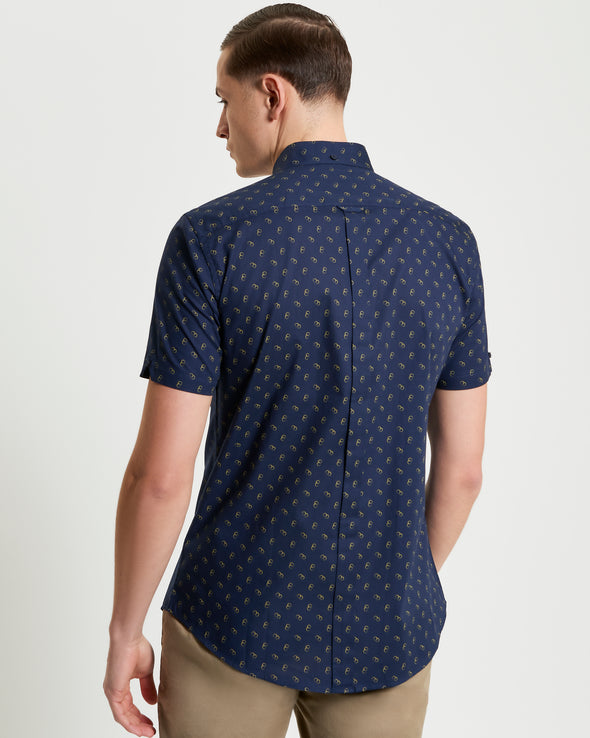 Ben Sherman Short Sleeve Shirt: Stipple Print - Dark Navy