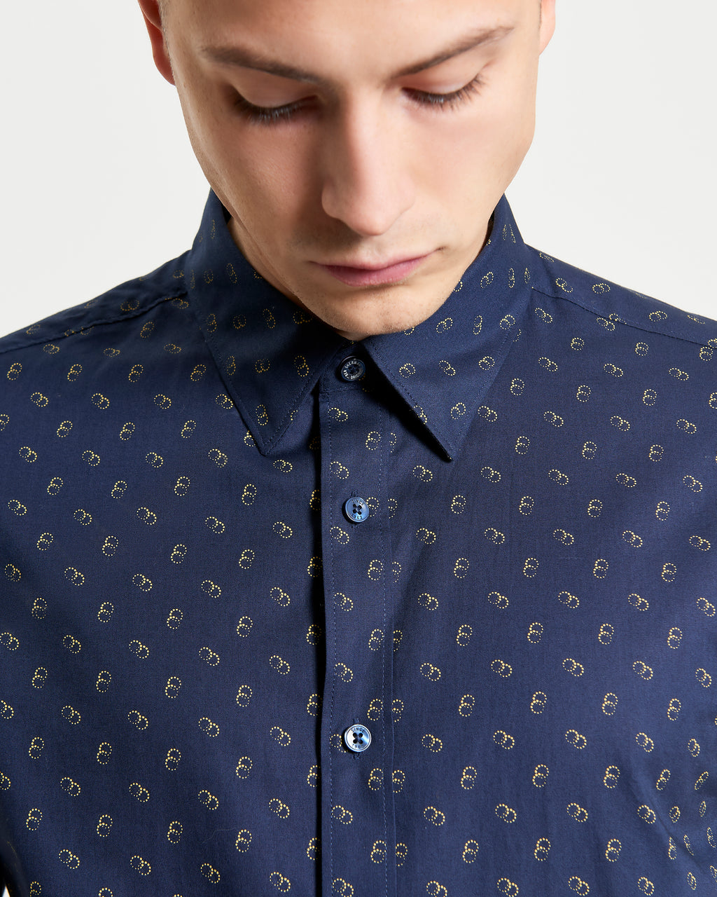 Ben Sherman Short Sleeve Shirt: Stipple Print - Dark Navy