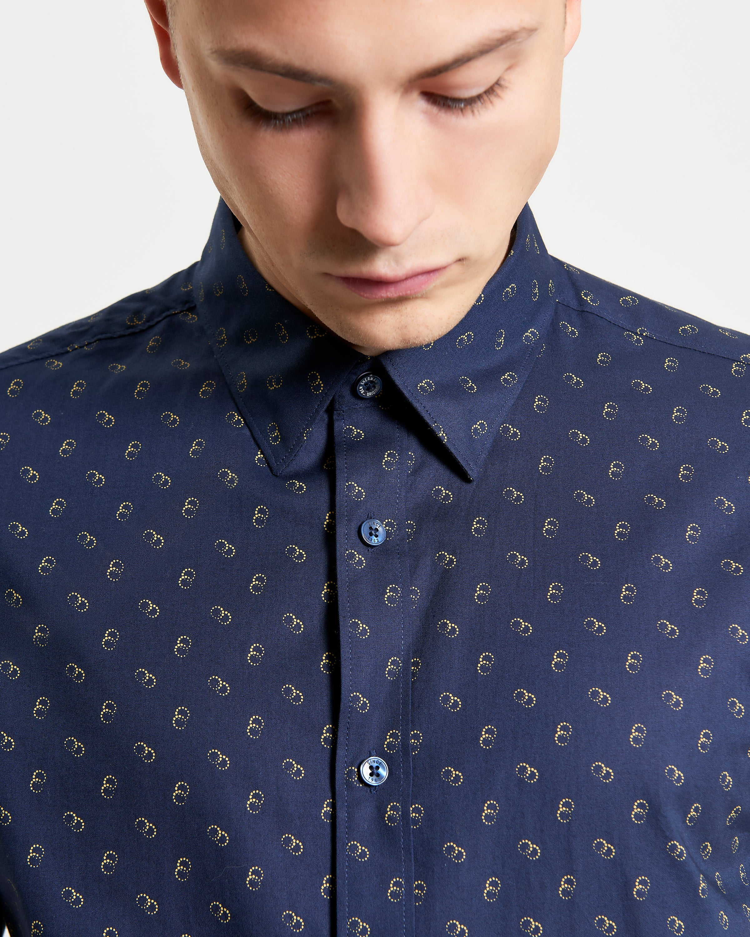 Ben Sherman Short Sleeve Shirt: Stipple Print - Dark Navy