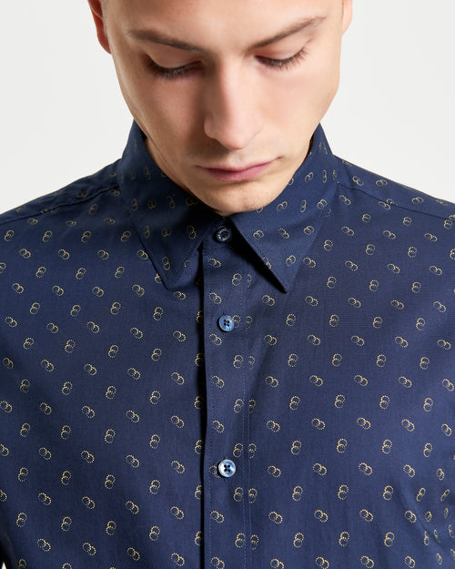Ben Sherman Short Sleeve Shirt: Stipple Print - Dark Navy