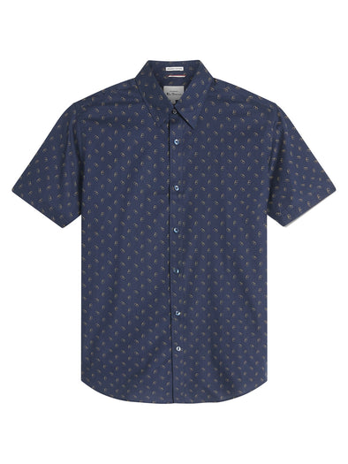 Ben Sherman Short Sleeve Shirt: Stipple Print - Dark Navy