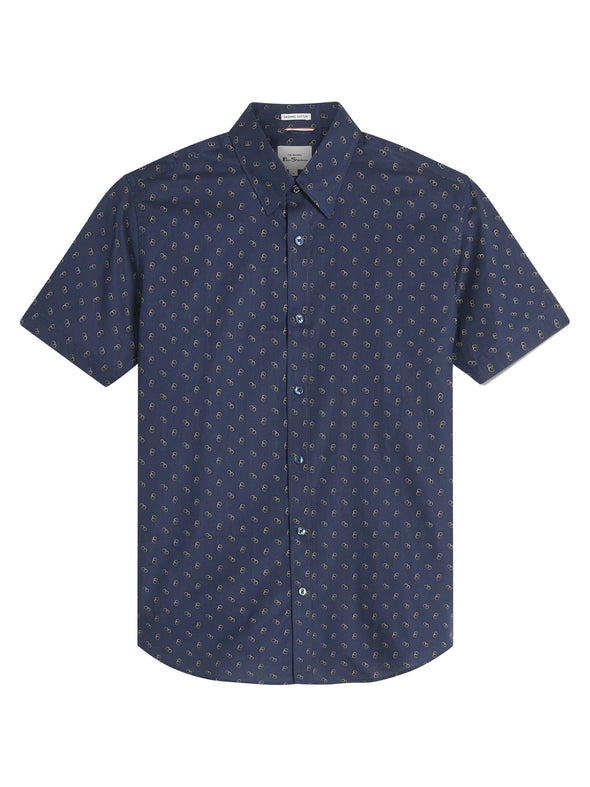 Ben Sherman Short Sleeve Shirt: Stipple Print - Dark Navy