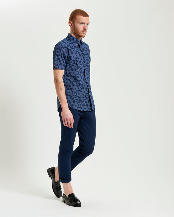 Ben Sherman Short Sleeve Shirt: Stipple Floral - Dark Navy