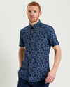 Ben Sherman Short Sleeve Shirt: Stipple Floral - Dark Navy