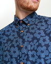 Ben Sherman Short Sleeve Shirt: Stipple Floral - Dark Navy