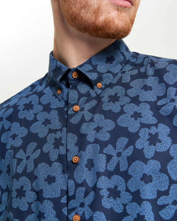 Ben Sherman Short Sleeve Shirt: Stipple Floral - Dark Navy