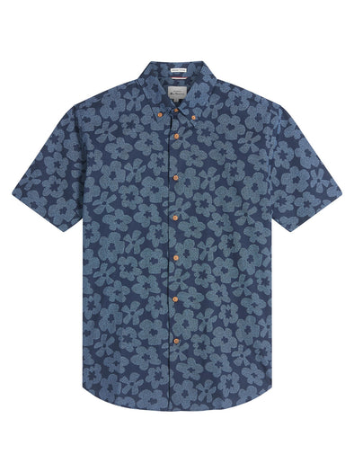 Ben Sherman Short Sleeve Shirt: Stipple Floral - Dark Navy