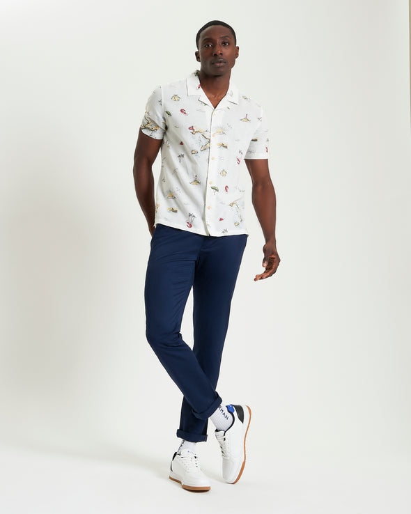 Ben Sherman Short Sleeve Shirt: Brighton To Amalfi Print - Snow White