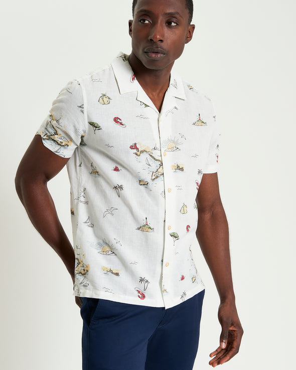 Ben Sherman Short Sleeve Shirt: Brighton To Amalfi Print - Snow White