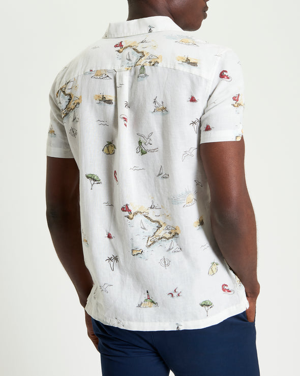 Ben Sherman Short Sleeve Shirt: Brighton To Amalfi Print - Snow White