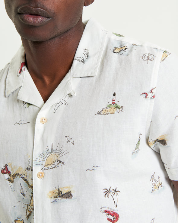 Ben Sherman Short Sleeve Shirt: Brighton To Amalfi Print - Snow White