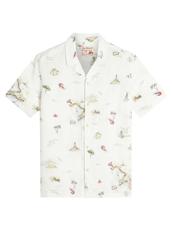 Ben Sherman Short Sleeve Shirt: Brighton To Amalfi Print - Snow White