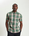 Ben Sherman Short Sleeve Shirt: Slub Check - Deep Jungle