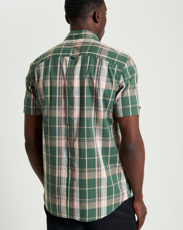 Ben Sherman Short Sleeve Shirt: Slub Check - Deep Jungle
